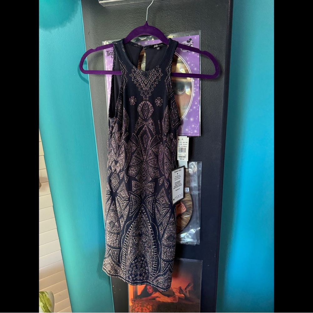 Jump Elegant Navy and Rose Gold Patterned Dress